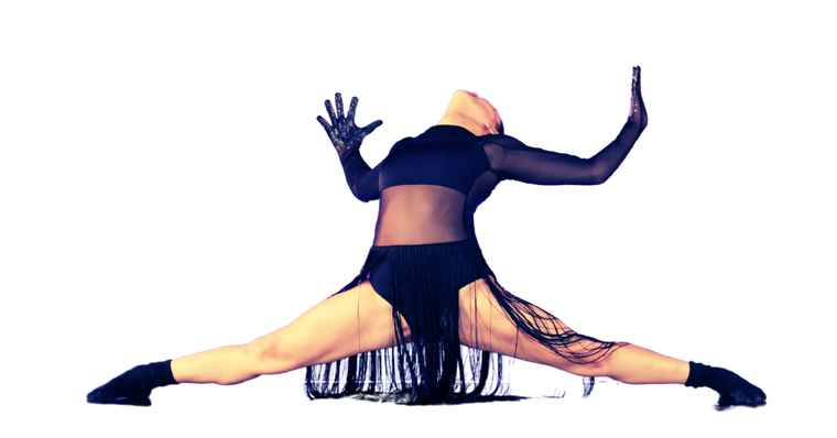 A Company dancer in a dramatic split leap
